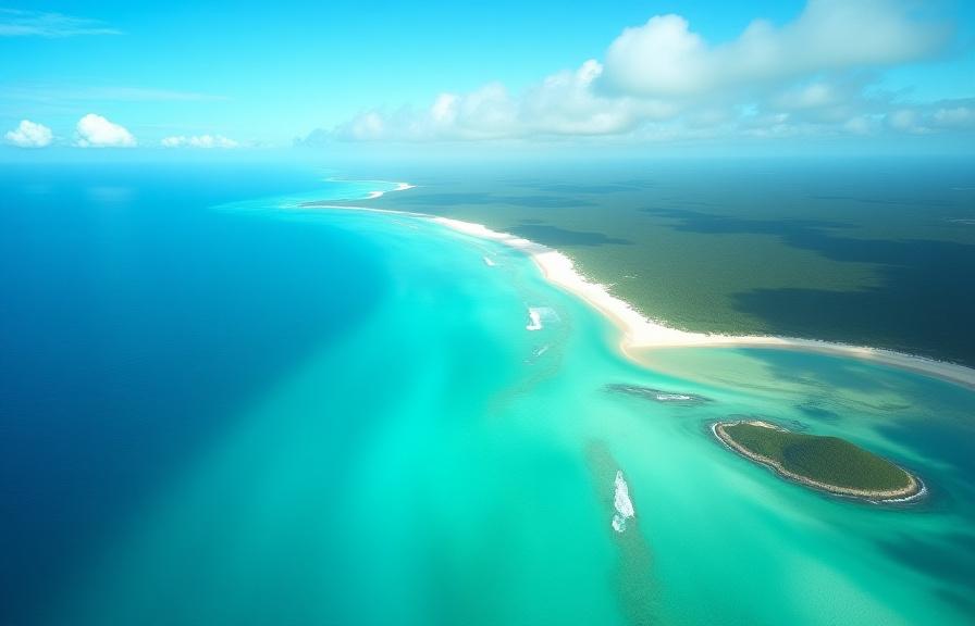 Scenic flight over Australian coastline with perfect atmospheric conditions
